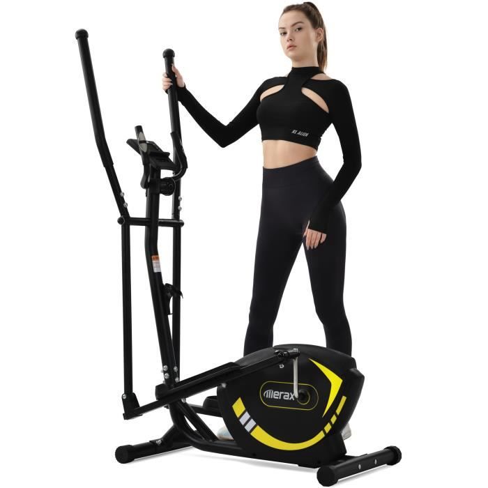 Vélo élliptique fitness magnétique, Crosstrainer avec écran LCD, Pouls à la main, Masse d'inertie 5 kg, 8 niveaux de résistance