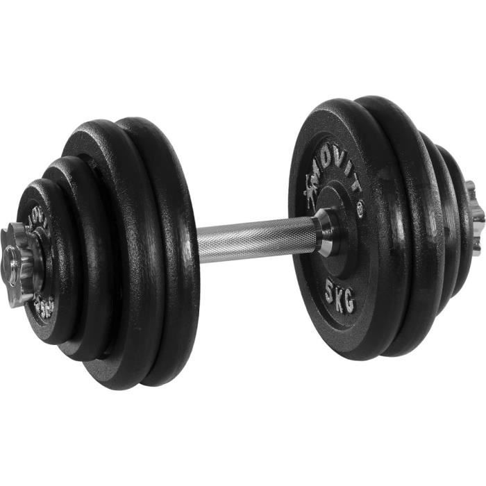 MOVIT 1 x Haltère court de 30 kg en fonte (poids 4x5kg + 2x2,5kg + 2x1,25kg)