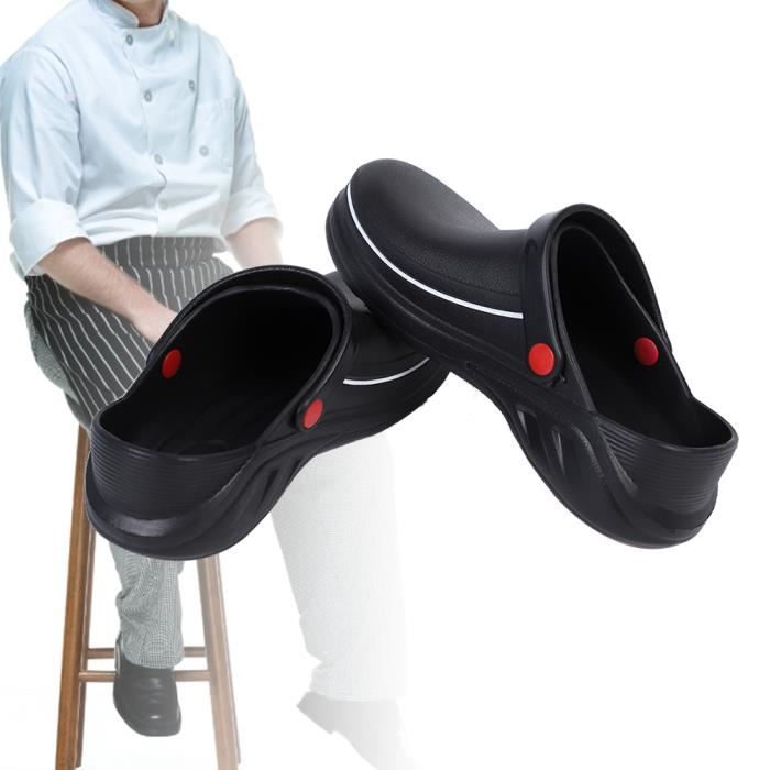 Chaussures de sandales de chef masculin pour les travailleurs de la cuisine Chaussures super antidérapantes(noir)