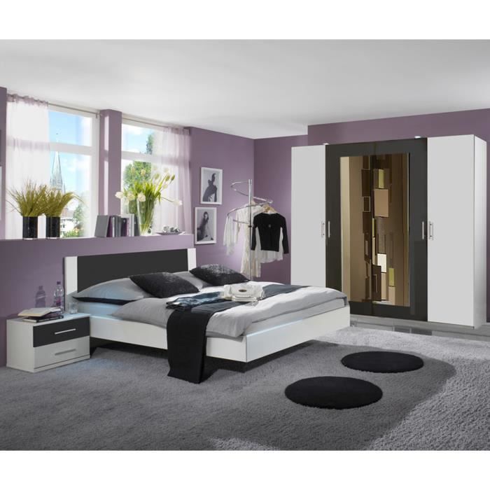 Chambre adulte coloris blanc-anthracite 160 X 200 cm
