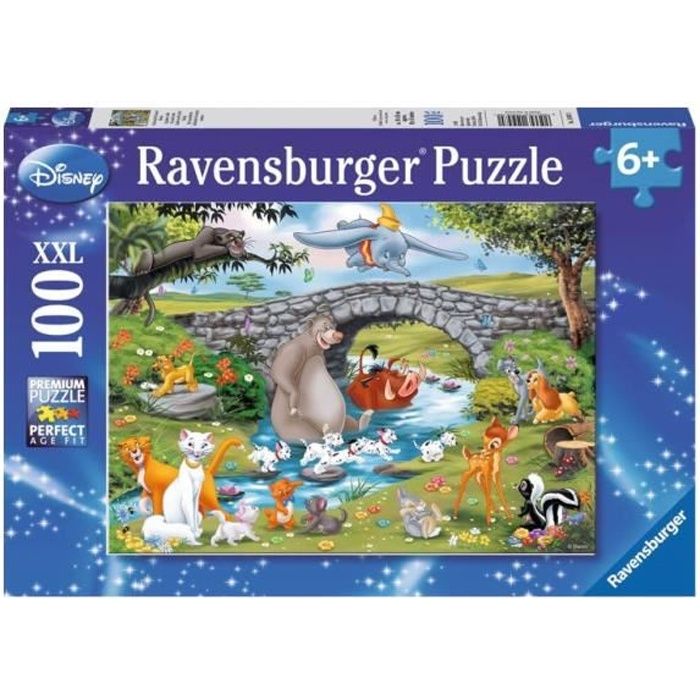 Puzzle XXL Enfant 100 Pieces Les Heros Disney S Amusent -Bmabi - Roi Lion- 101 Dalmatiens -Livre De La Jungle - Ravensburger