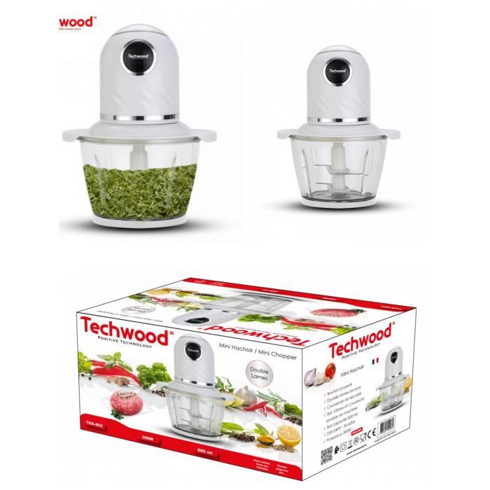 Mini Hachoir 800mL - 300W - 4 Lames en Inox avec Couvercle de sécurité blanc
