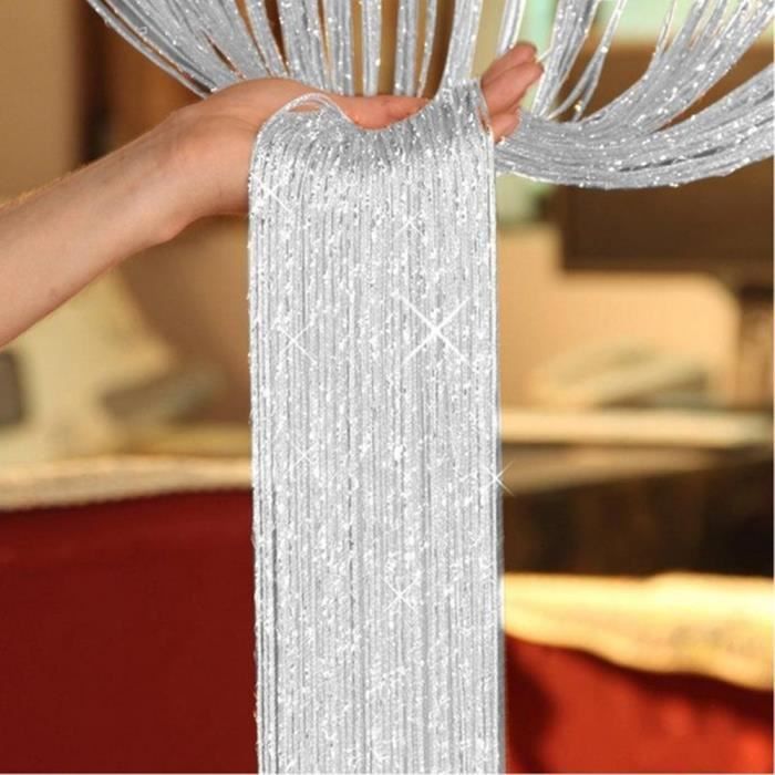 TRIXES Séparateur Porte Fils Argentée Gouttes de Rosée et Panneau Rideau de Fenêtre 90 x 200 cm Décoration de Période de Fêtes