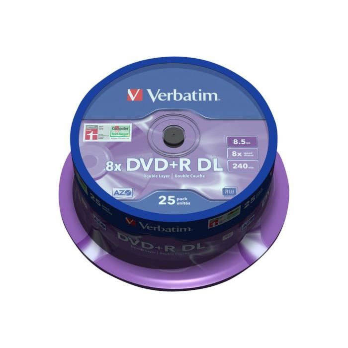 Verbatim 25 x DVD+R DL 8.5 Go 8x argent mat spindle