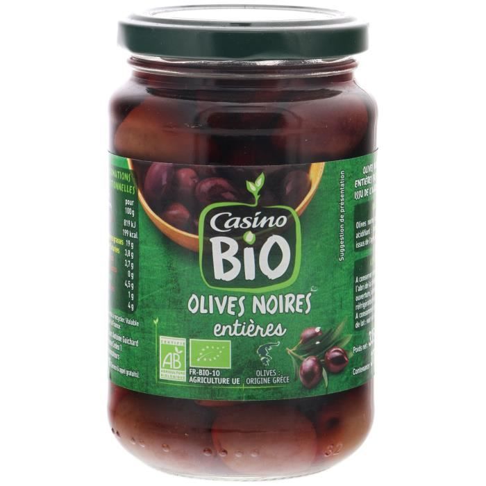 CASINO BIO Olives noires entières - 37cl