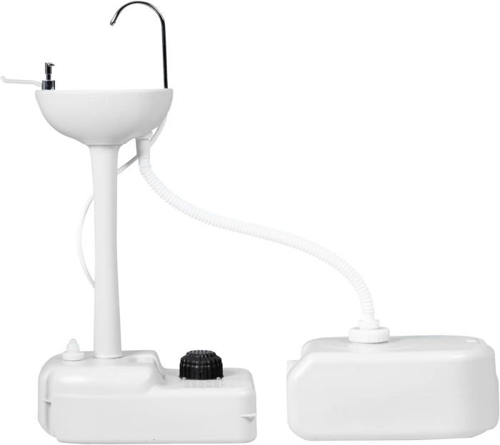 GOPLUS Lavabo de Camping 17 L+24 L avec Roues Station Lavage Mobile avec Pompe à Pied Bassin de Lavage pour Camping Fête Soirée