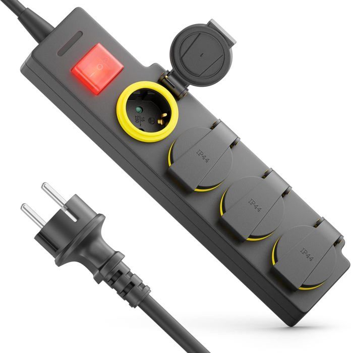 Meister 7432370 Rallonge De Contact De Protection – Fiche Extra Plate – Câble De 3 M – Noir – IP20 Intérieur – Coupleur Avec Protection Contre Les Contacts – Rallonge Schuko Avec