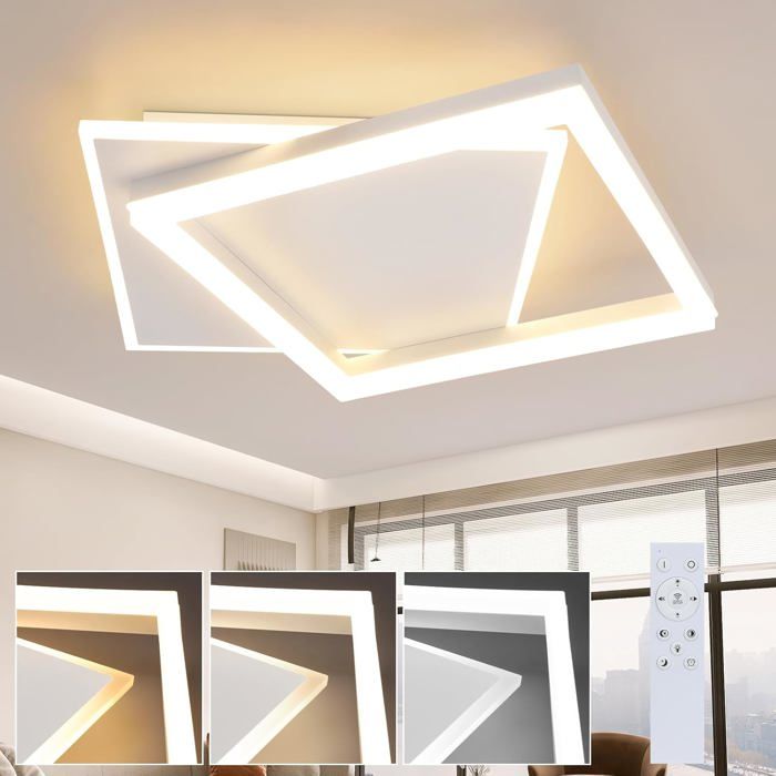 Homefire Plafonnier LED dimmable - Blanc 42W Moderne 2 carré Lampe de salon en acrylique pour cuisine salle à manger Homefire Plafonnier LED dimmable - Blanc 42W Moderne 2 carré Lampe de salon en acrylique pour cuisine salle à manger
