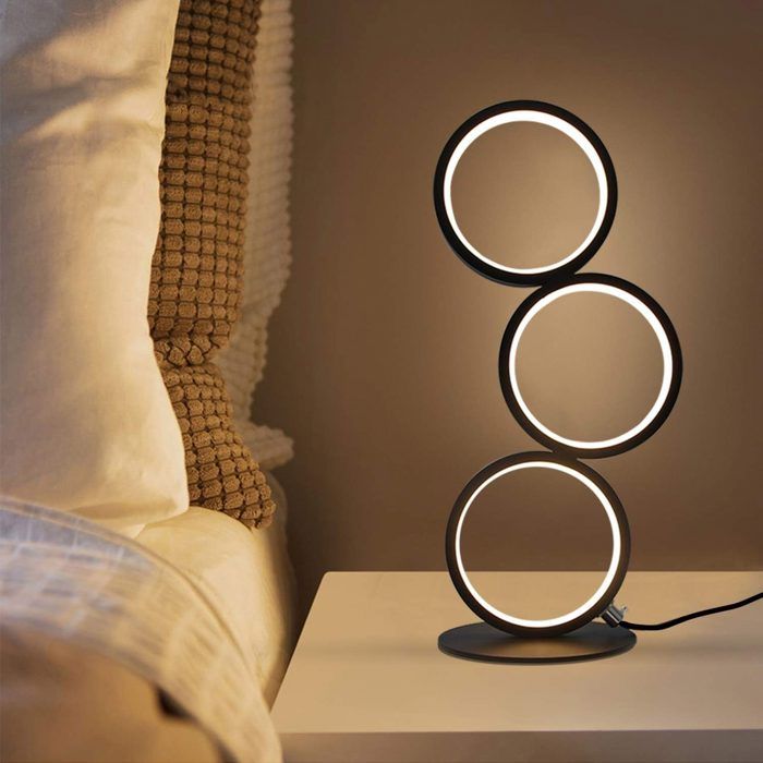 Lampe de table LED - NETTLIFE - Anneau décoratif - Noir - Tactile dimmable - LED intégrée 3000K