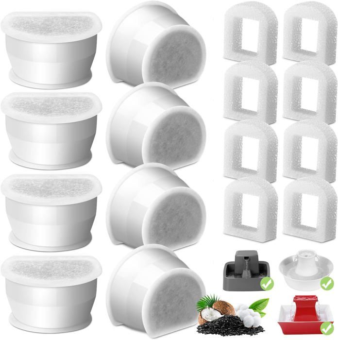 Meilleurs prix pour Filtre Fontaine Eau Chat,Lot de 8 Filtre au Charbon de Rechange pour Fontaine à Eau pour Animaux 7,5L/3,7L/1,8L en Céramique Avalon