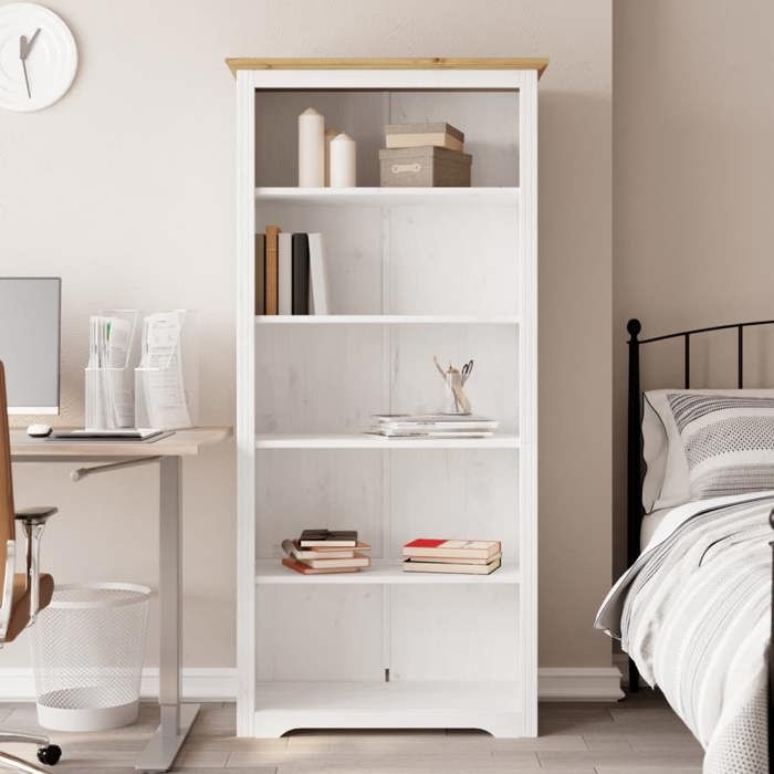 Bibliothèque BODO Gris 82x40x173 Cm Bois De Pin Massif - Bibliothèque - Meuble De Rangement Bibliotheque Francaise Armoire A Livres Etagere Ouverte 84481503
