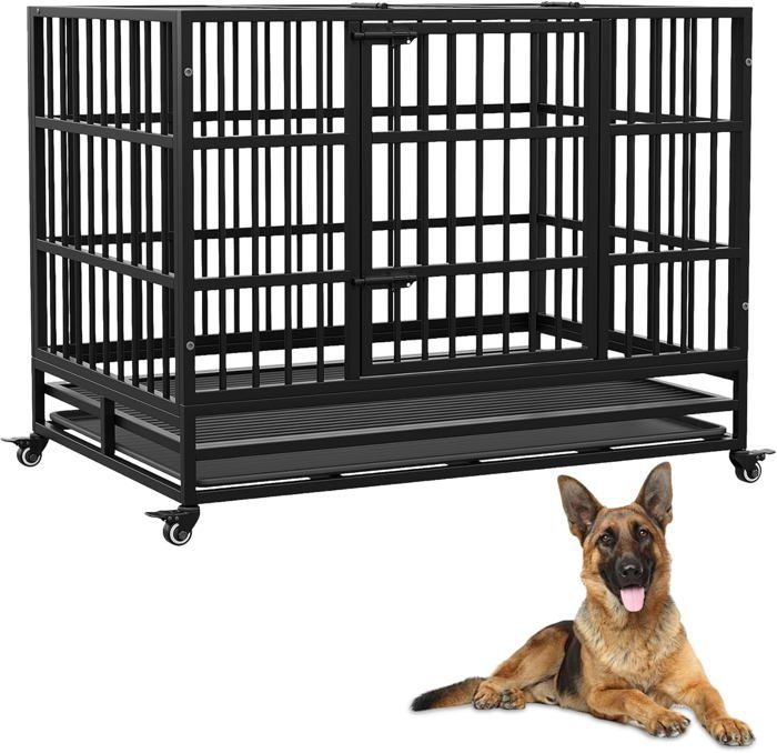 Comparer les prix de Cage pour chien sur roulettes,métal,94 x 58,4 x 73,7 cm,Noir