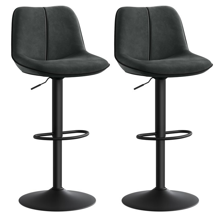 Tabourets de Bar Pivotants - Lot de 2 - Réglables - Velours Gris Anthracite - Base Métallique