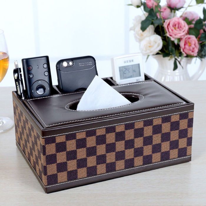 ®TONLRGY Boîte à mouchoirs en similicuir idéale pour la maison ou le bureau 23 5 x 16 5 x 9 5 cm Grille marron