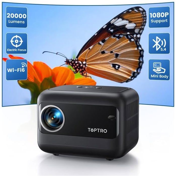 Mini Vidéoprojecteur 4K Compatible Netflix - WiFi 6, Bluetooth - Focus Auto - 1080P - Portable Rotatif 270° - 5