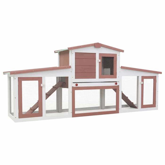 Comparer les prix de @FRENCH Clapier large dextérieur - Pour 10 Animau x - Marron et blanc 201 x 45 x 85cm - Bois - Maison Lapin Enclos 78613