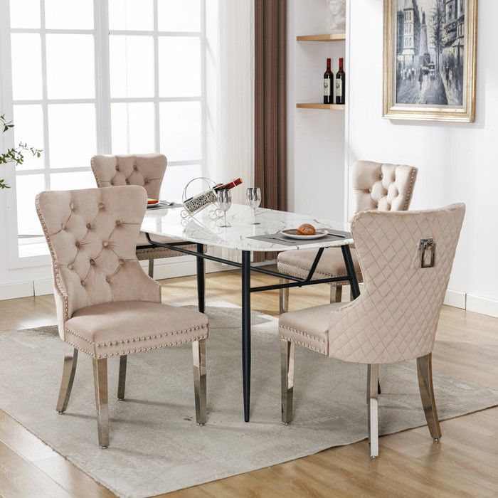 Chaise de salle à manger luxe - Velours Beige - Pieds métalliques réglables - Lot de 4 - Confort optimal