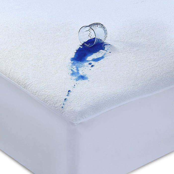 Protège-matelas imperméable double (35 cm) jupe extensible extra profonde non bruyante en tissu éponge (140 x 200 cm) ODIPIE