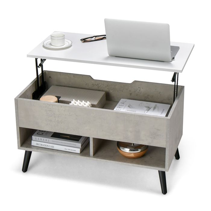 GIANTEX Table Basse Relevable- 2 Compartiments Ouverts- Table de Canapé avec Rangement- 80x40x46cm- Salon Bureau Chambre- Gris