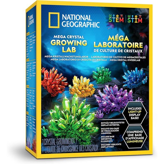 Kit de culture de cristaux National Geographic avec présentoir lumineux et 3 vraies pierres