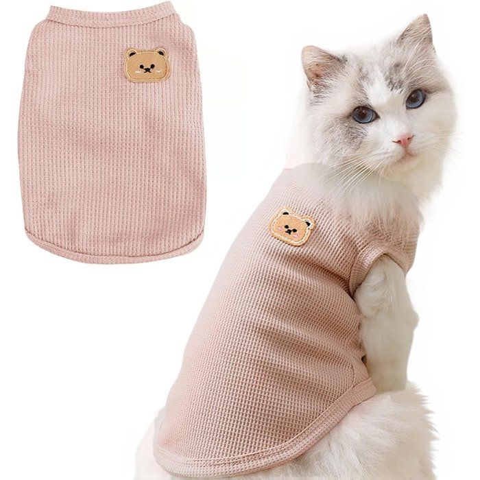 Vêtements pour animaux - Gilet pour chat - Pour petits chiens - Gilet - Maille gaufrée - T-shirt chat et chien - Taille moyenne -