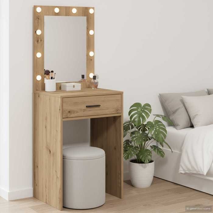 Coiffeuse moderne avec miroir - vidaXL - 50x41x135 cm - Chêne artisanal - Bois dingénierie - Miroir avec lumières LED