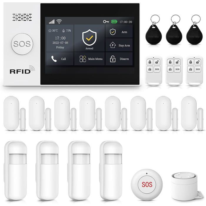 Kit dalarme XNY Smart Home 4G WiFi avec écran tactile et détecteurs