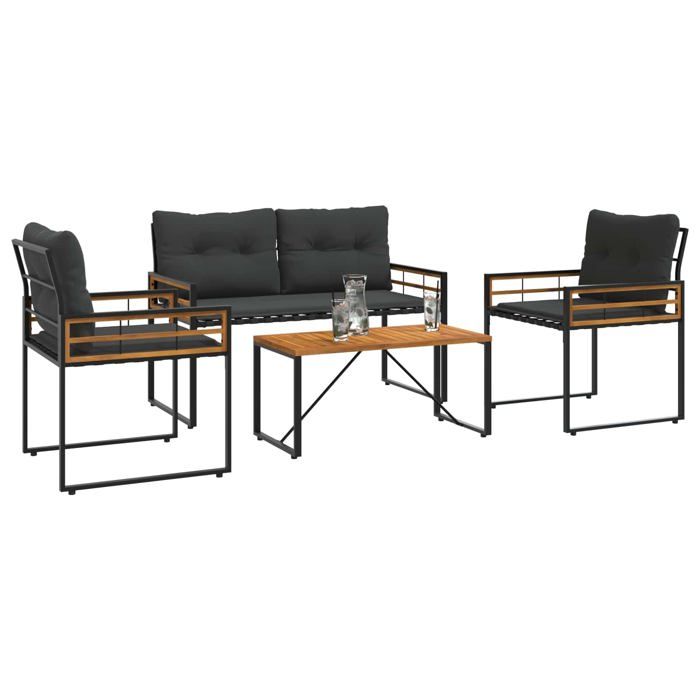 Ensemble de meubles dextérieur - vidaXL - Gris foncé - Bois dacacia massif - Acier laqué - 114x55x77 cm