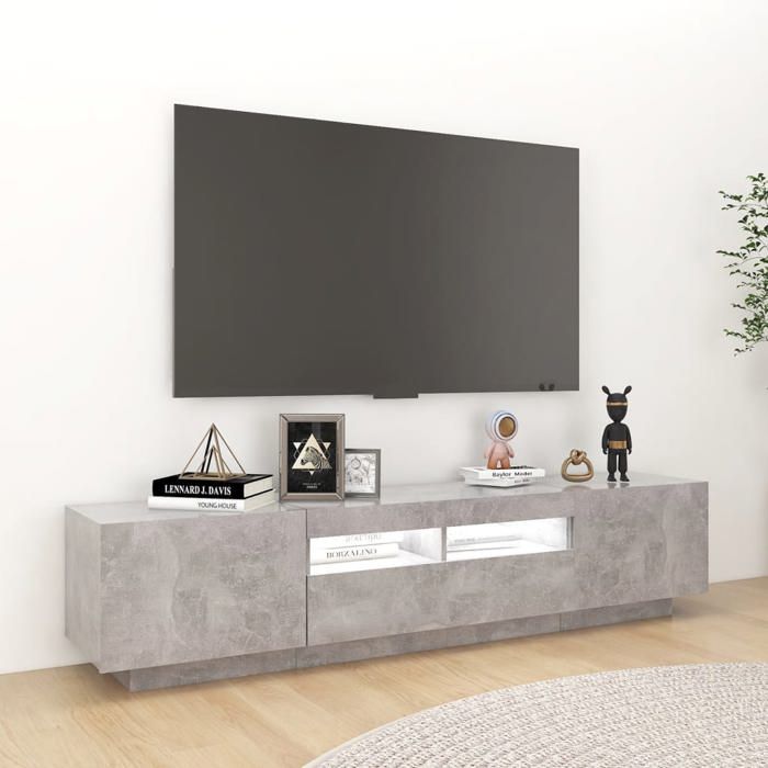 NEUF Armoire TV - Gris - Meuble TV - TABLE TV - avec lumières LED - Gris béton 180x35x40 cm - TT2881