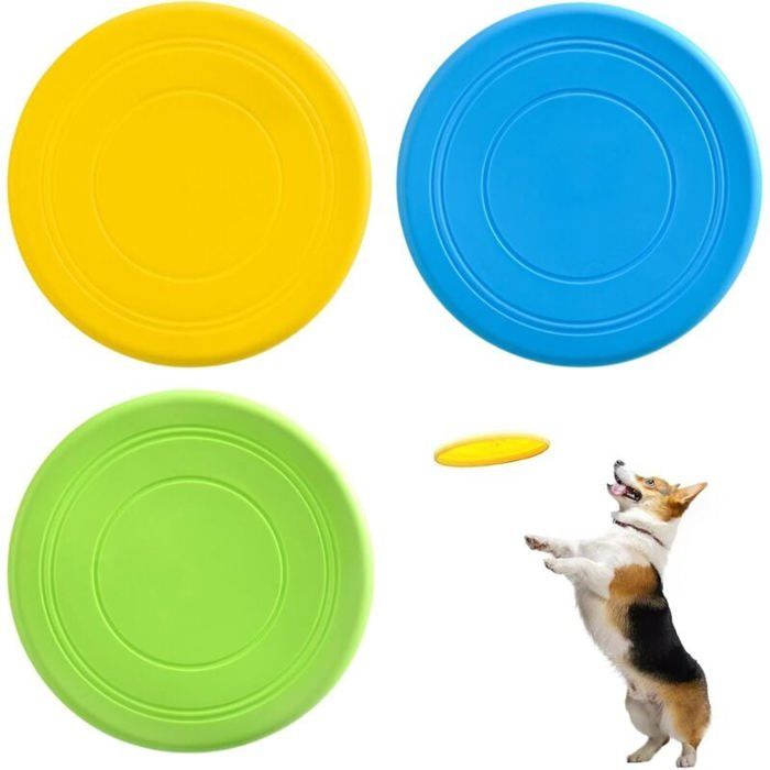 Lot de 3 frisbee pour chien - Disque volant pour chien - Soucoupe volante en caoutchouc naturel souple - Pour samuser en extérieu