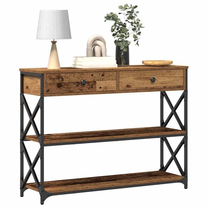 SOLDES DHIVER®Console Meuble - Marron Table console Table dappoint support 20 kg avec tiroir - Bois Ancien - 100 x 28 x 75 cm -