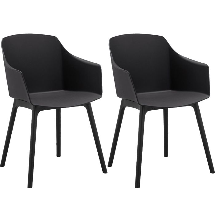 Bora-lot De 2 Chaises De Salle à Manger En Plastique Noir