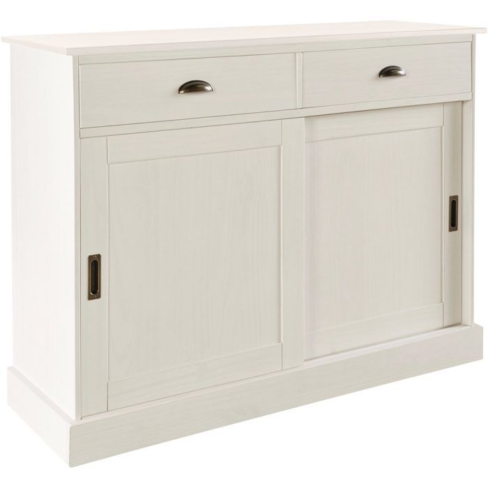 Harry - Buffet Avec 2 Portes Et 2 Tiroirs En Pin Laqué Blanc