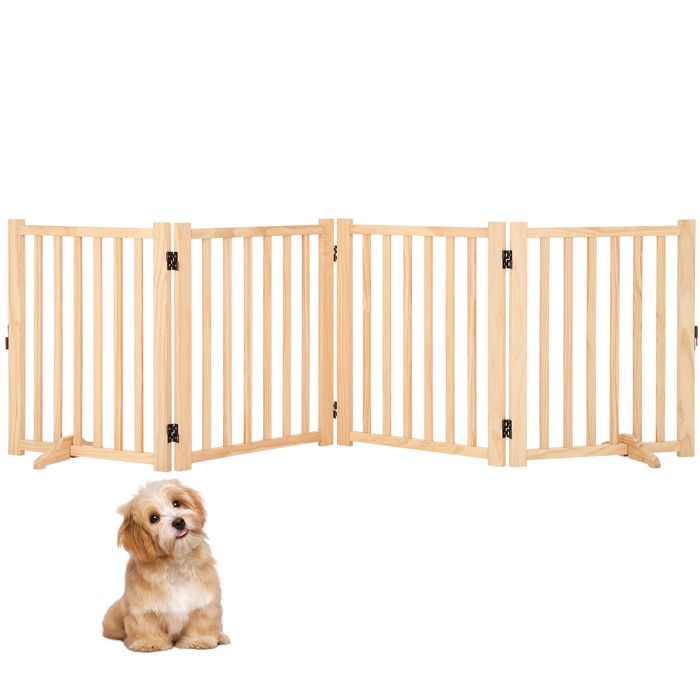 Comparer les prix de Barrière pour chien autoportante en bois massif 4 panneaux pliables tapis antidérapants Sans peinture 203*1.8*61 cm