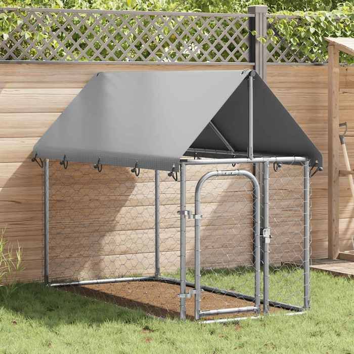 Stable&Durable - Argent - Chenil extérieur - avec toit 200x100x150 cm - Niche&enclos pour chiens HS881622200