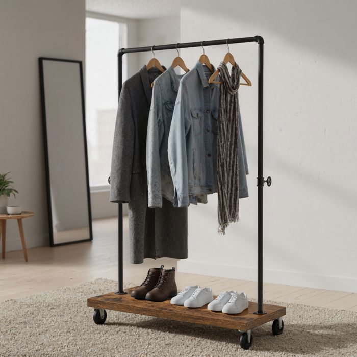 Portant amovible industriel avec étagère de rangement penderie robuste 80 kg meuble vestiaire marron et noir