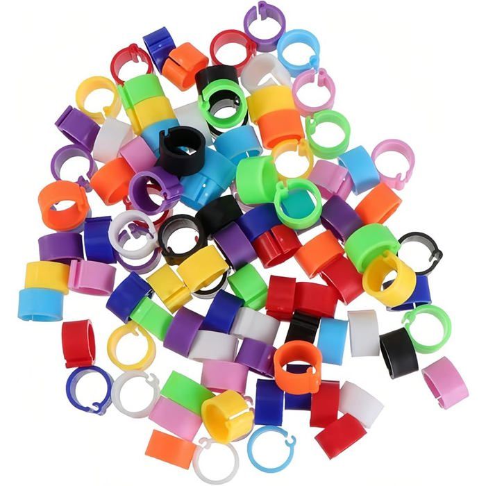 100 Bagues didentification pour oiseaux 8mm plastique durable couleur aléatoire pour poules et pigeons .