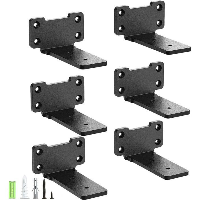 Support d’étagère mural - YEABETT - Lot de 6 10 cm - Fer renforcé - Noir mat - 75 kg/paire