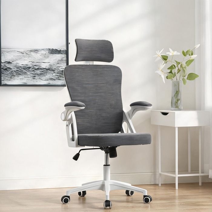 Fauteuil direction maillé cool gray avec appui-tête et soutien lombaire ajustable haut dossier