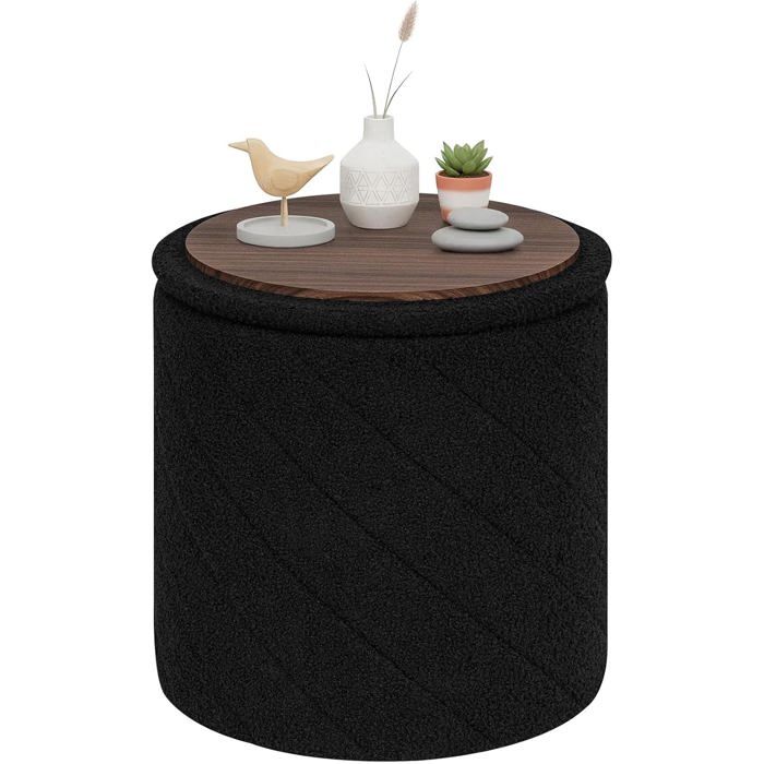 Pouf De Rangement Pliable RondTeddy Bouclé TabouretAmovible CouvercleTable Basse Et Repose-Pieds Pour SalonChambreØ 43X[CA84]