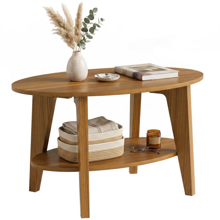 Table basse - HOMCOM - 2 niveaux - étagère inférieure ouverte - pour salon ou chambre - 80 x 50 x 45 cm - chêne Table basse - HOMCOM - 2 niveaux - étagère inférieure ouverte - pour salon ou chambre - 80 x 50 x 45 cm - chêne