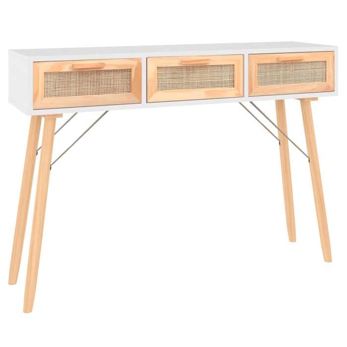 NEW Table console Blanc 105x30x75 cm Bois massif pin /rotin naturel Table dentrée_45362