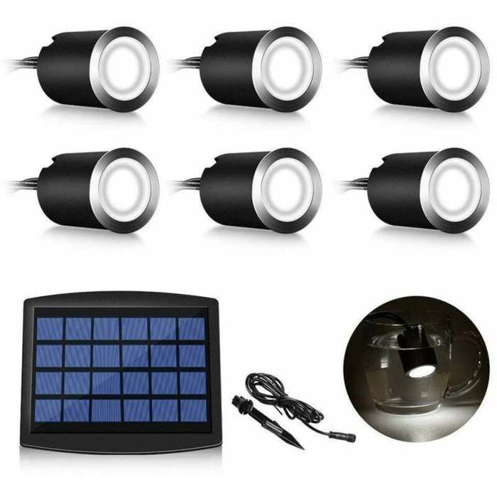 Ensemble de 6 mini spots LED encastrés solaires au sol lampe de sol encastrée de 3 W pour extérieur spot encastré au sol pour exté