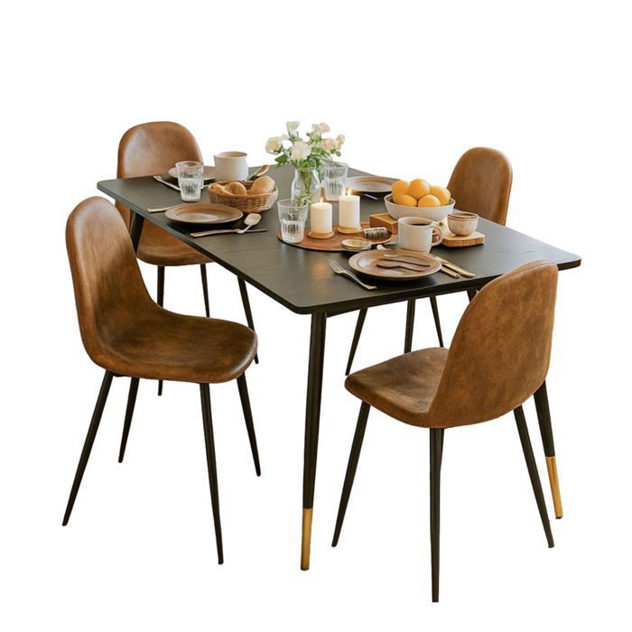 MEUBLES COSY Ensemble de salle à manger de style scandinave comprenant une table extensible noire et 4 chaises en suédine marron