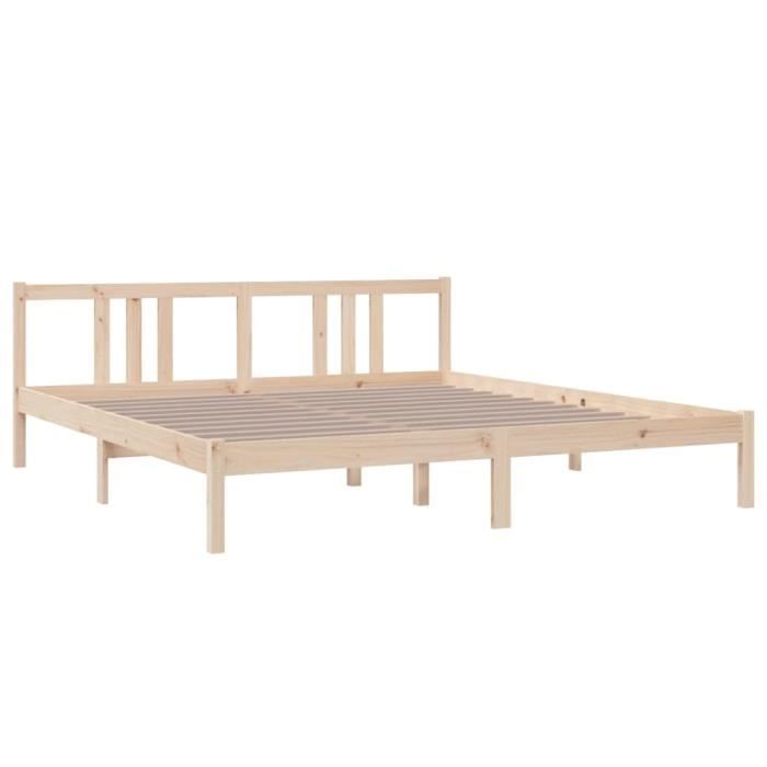 Cadre De Lit En Bois Massif 180x200 Cm (super King) - Brun - Neuf