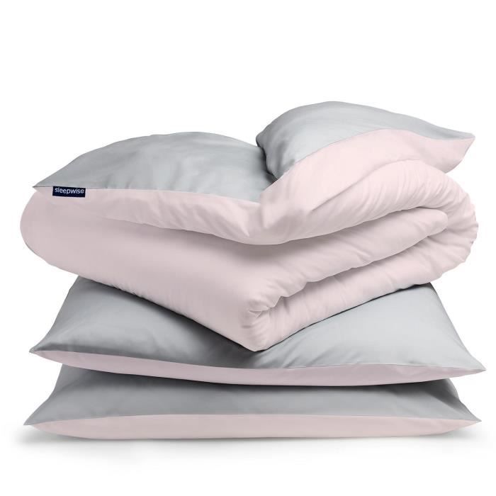 Housse de couette et taies set - sleepwise - parure de lit 2 personnes 200x200 cm - 2x housse de coussin 80x80 cm - microfibre rose