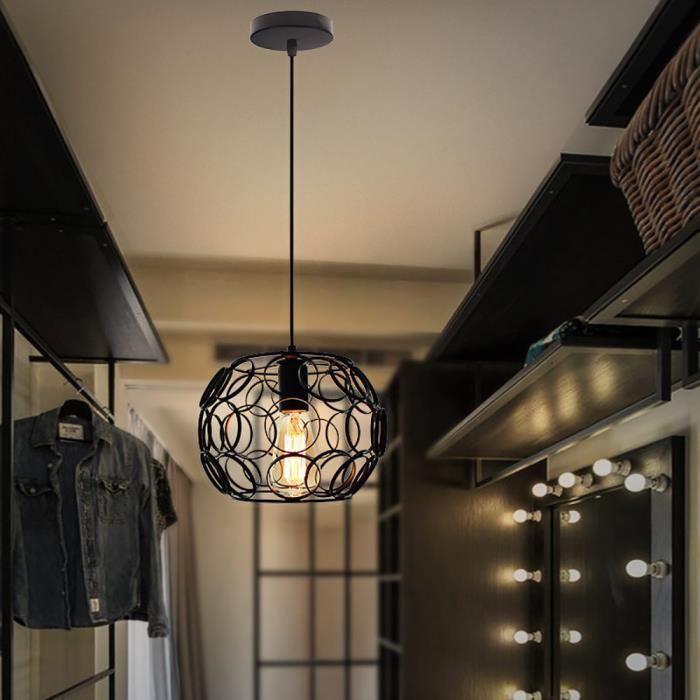 MOGOD Lustre Cage Vintage Plafonnier Industriel Ø25cm - Lustre E27 Noir Luminaire Suspension plafond Métal Cage