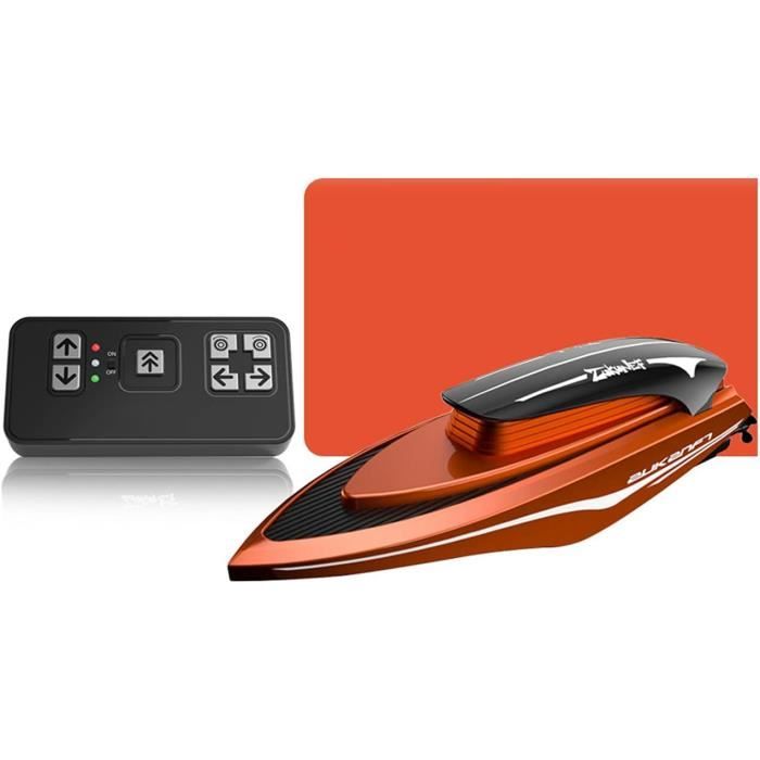 DAWRIS Bateau radiocommandé avec 2 batteries de 500 mAh, 2,4 GHz, étanche, avec lumière LED et brumisateur, double hélice, jouet de piscine télécommandé pour enfants