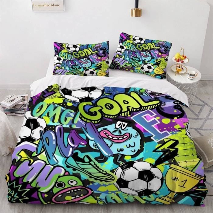 Housse De Couette 140x200 + 2 Taies D'oreiller 65x65 Cm - Thème Handball - Microfibre Douce Et Respirante - Pour Enfant, Ado, Sportif - 12