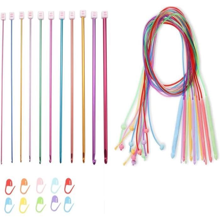 Lot De 11 Aiguilles à Tricoter Longues En Aluminium - Crochets Afghans/tunisiens - Longueur 10,6" (27cm)